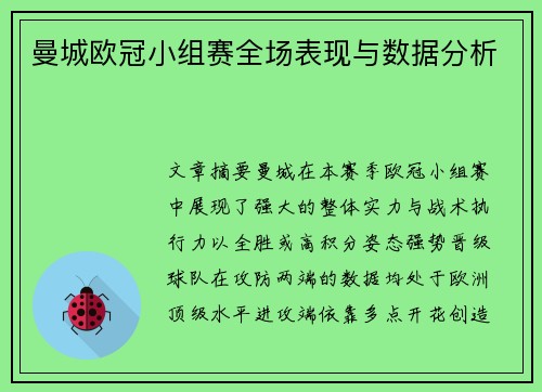 曼城欧冠小组赛全场表现与数据分析